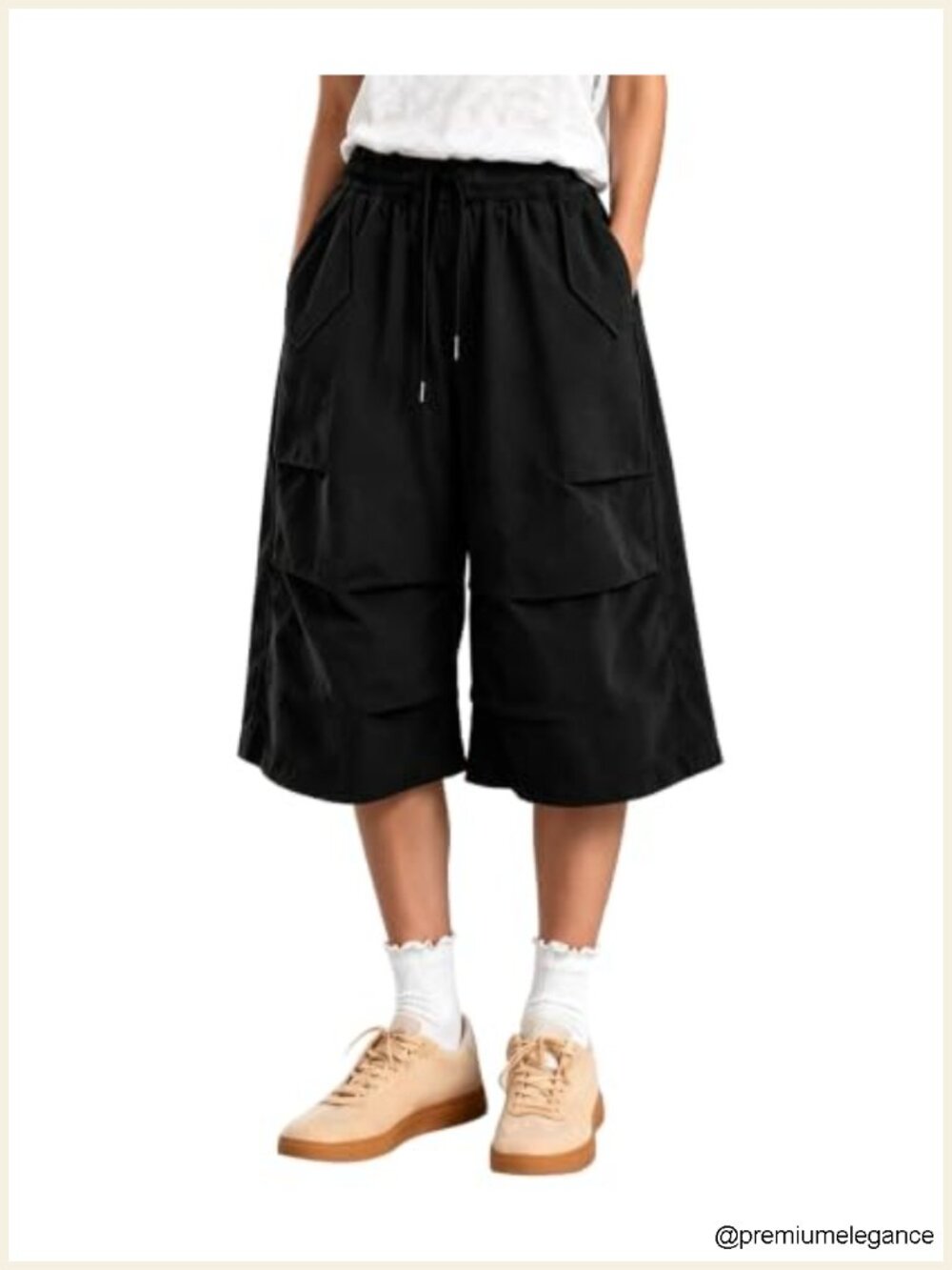 Wide Leg Capri Pants Elastic Waist Baggy Cropped Pants Women's Cargo